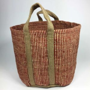 Asianmood panier en jute avec petite rayure rouge